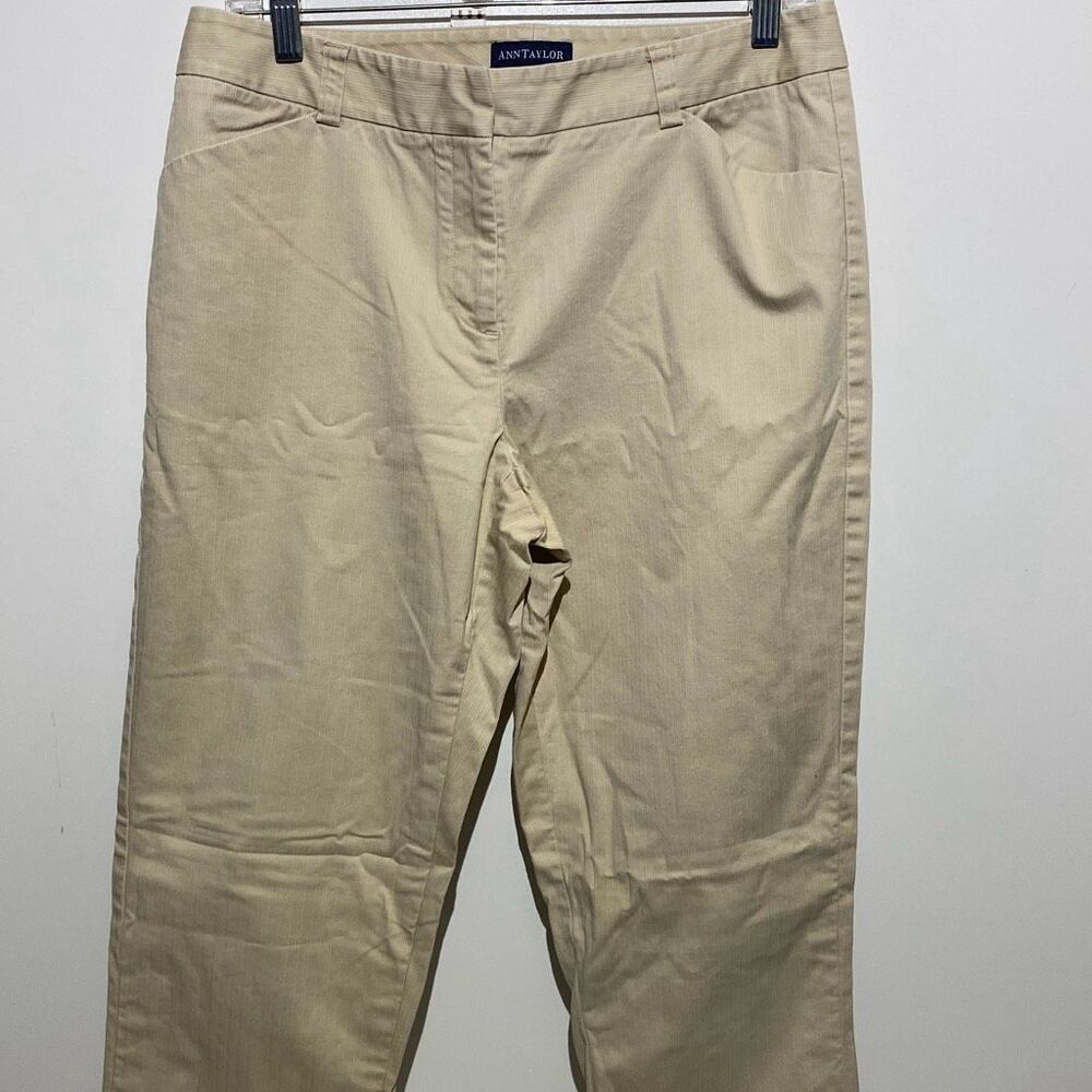 Ann Taylor Women's Tan Flat‎ Front Textured Ankle Khaki Pants Size 10